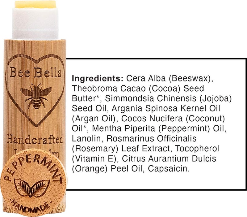 Bee Bella Lip Balm, Peppermint, 3 Pack - Hydrating Lip Care, 100% Natural, Original Organic Beeswax with Vitamin E, Handmade in USA - Image 2